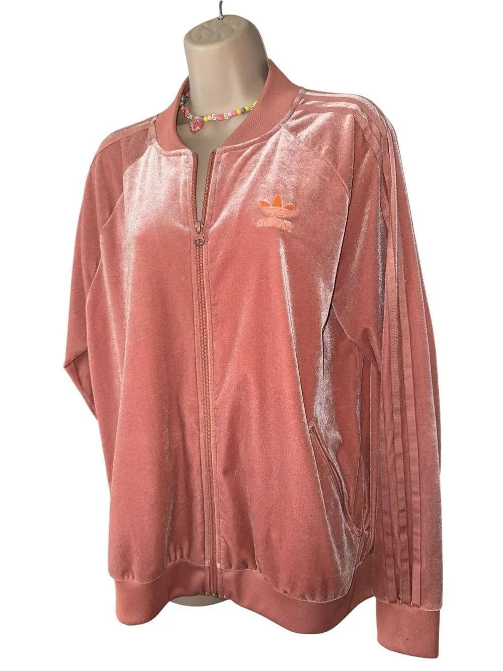 adidas Original Track Women’s Velour Jacket Long Sleeve Zip up Zip Pockets